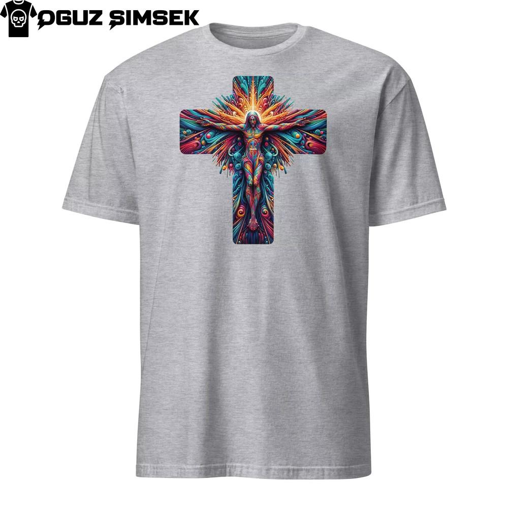 Colorful Jesus in Cruce Crucifix T-Shirt | Short-Sleeve Tee Religious Art Shirt