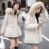 Pie Overcome Women's Winter New Korean Version Waist Thin Hooded Big Fur Collar Velvet Cotton Jacket Cotton Coat