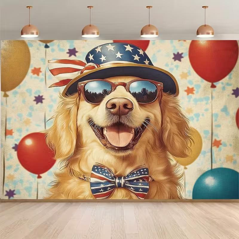 2D Patriotic Golden Retriever Backdrop 4th of July Photography Background