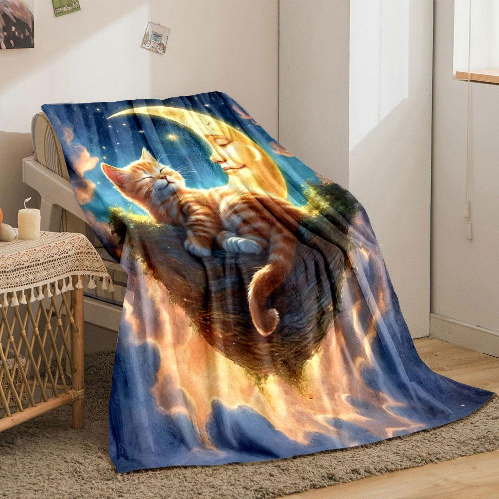 Cat Moon Nest Print Blanket bedroom Blanket for Livingroom Couch lunch break Soft throw for Friend's festival Gift