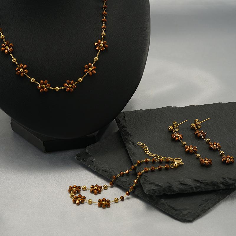 Нержавеющая сталь Новые серьги-цветы браслет ожерелье хрустальные бусины универсальные украшения в стиле бохо