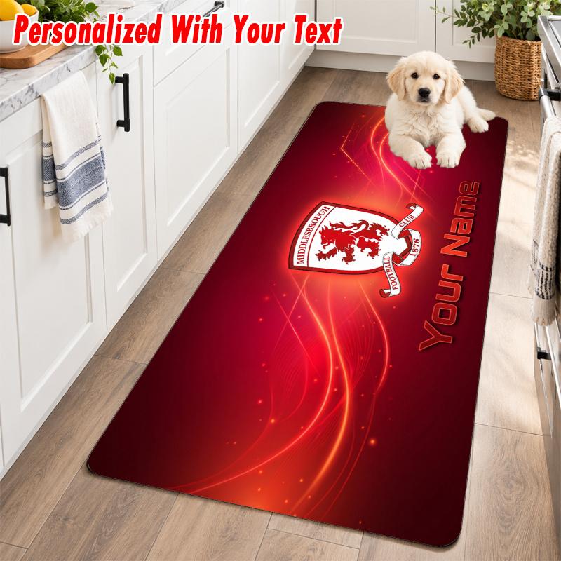 Middlesbrough FC Custom Name Flannel Rug Kitchen Mat Non Slip Floor Carpet Personalized Home Decor