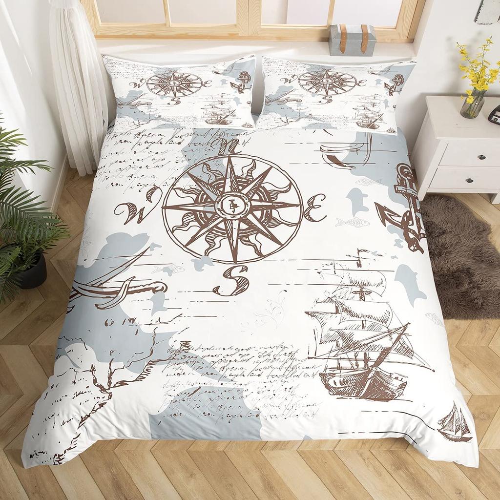 Комплект постельного белья Anchor Морской Парусник Пододеяльник Дизайн с узором Деревянная доска Покрывало для мальчиков Океанская тематика Покрывало