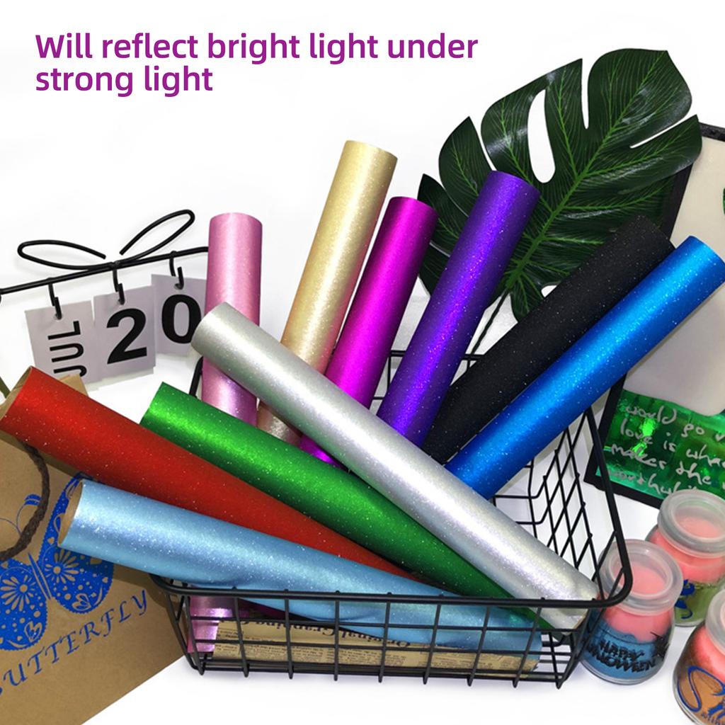 Holographic Glitter Adhesive Craft Vinyl 30.5x30.5cm 12x12In 7 Assorted Colors with 2 Pieces of Transfer Film Compatible with Cricut Silhouette Cameo