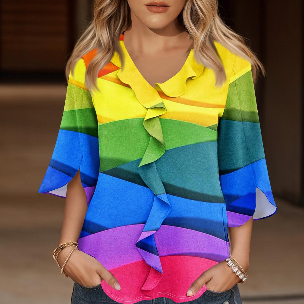 Рубашки с рукавом 3/4 для женщин, милые топы, футболки с рисунком, блузки, повседневные базовые топы больших размеров, пуловеры