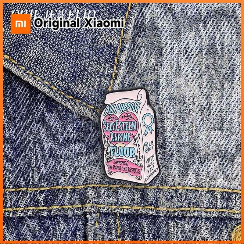 Xiaomi All Purpose Self Esteem Raising Flour Vintage Flour Sack Badge Enamel Pins Self Care Inspirational Heart Wheat & Medal Brooches