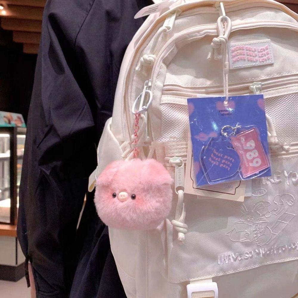 Soft Plush Pig Head Bag Pendant Animal Keychain Plush Pig Keychain  Female Lady Girl
