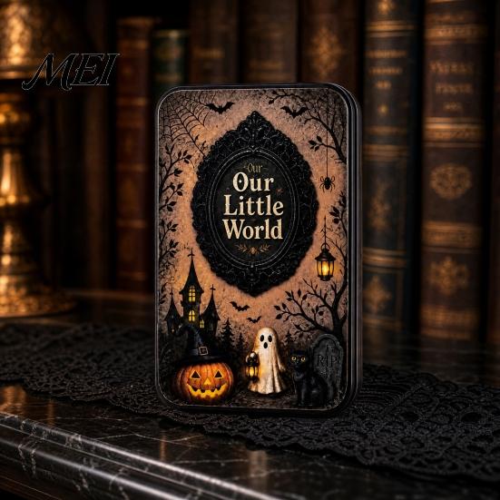 Festive Halloween Keepsake DIY Mini Photo Frames Silhouette Tin Box, Miniature Small Storage Picture Display Container for Party Home Decor