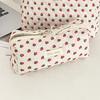 Chic Floral Pencil Case Student Girl Aesthetic Vintage Flower Strawberry Cat Pencil Bag High Capacity Stationery Storage Bag