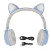Cat Ear Gaming Headphones Deep Bass LED Light Foldable Cute Cat Ear Headset with Soft Earmuffs Blue
