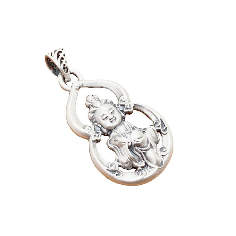 Подвеска Lucky Gourd Avalokitesvara для мужчин, ювелирные изделия в стиле ретро, индивидуальное ожерелье из серебра 925 пробы, мужской амулет, аксессуары