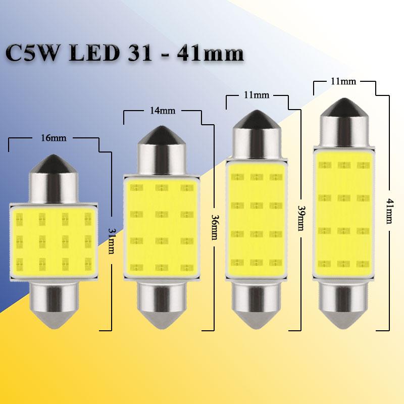 1 PCS Car C10W Festoon 31mm 36mm 39mm 41mm C5W LED Bulb COB 12V 7000K White Auto Interior Dome Reading Trunk Linse Plate Lamps