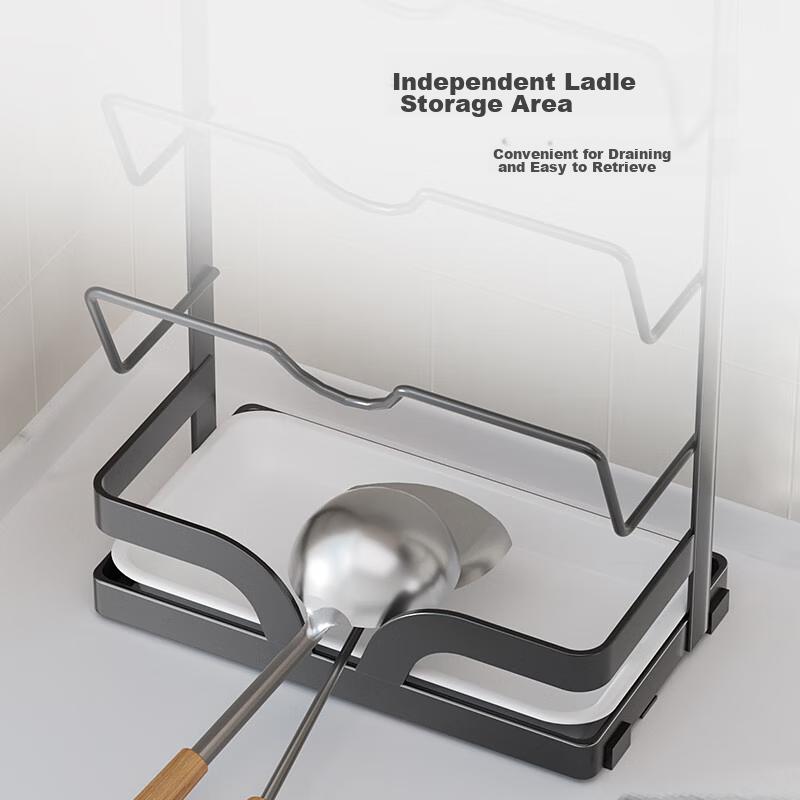 Kitchen Storage Rack, Pot Lid Rack, Cutting Board Rack, Spoon And Spatula Storage Rack, Draining Rack, with Water Collection Tray