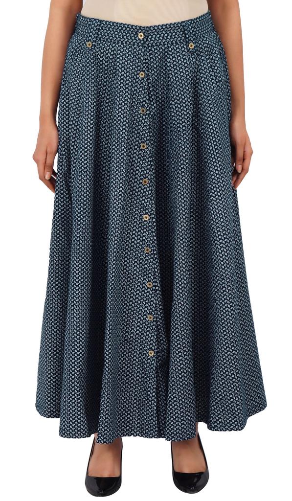 Bimba Skirt With Front Buttons and Pockets Smocked Elastic Waist Skirts