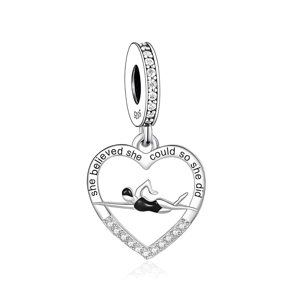 Fit Charm Bracelet 925 Silver Swimming Pole Dance Cheerleader Golf Volleyball Baseball Runner Bead For Making Berloque