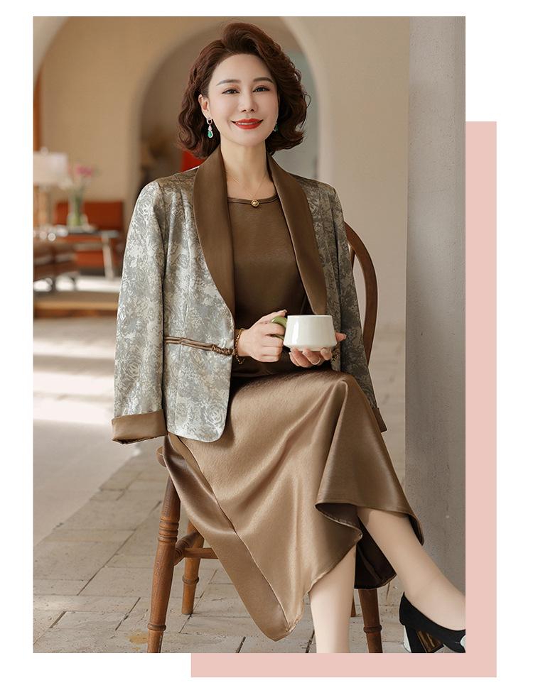 Шикарный осенний костюм-двойка для мамы: Элегантная коллекция юбок и верхней одежды для женщин среднего и пожилого возраста.