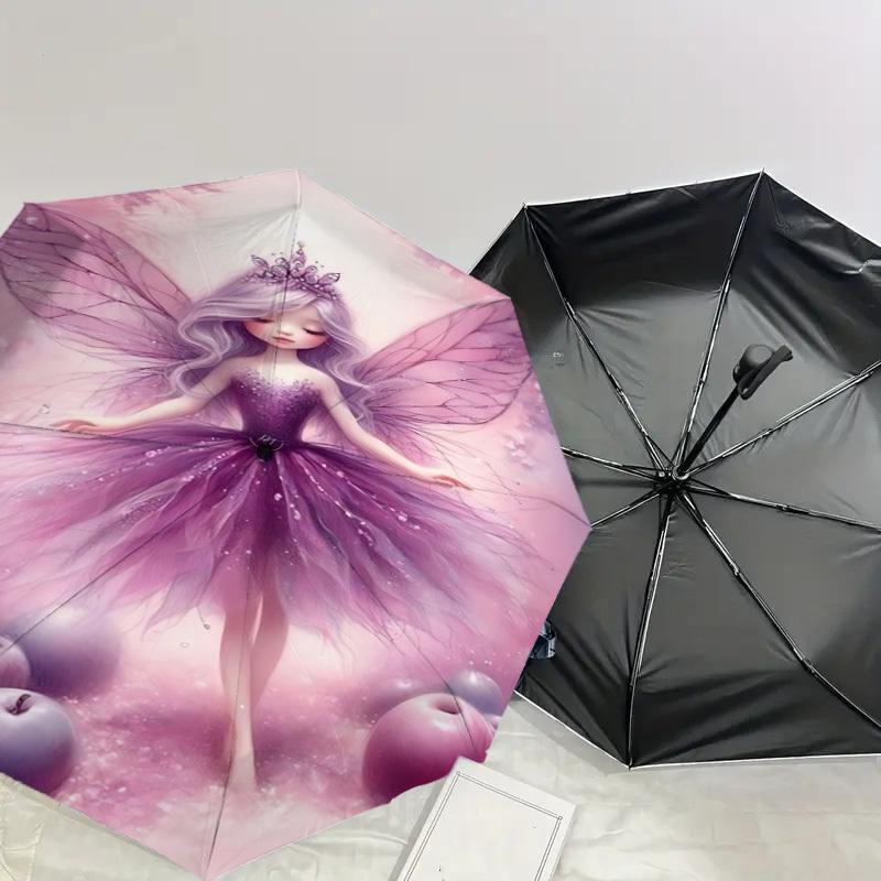 1PC fairy, applesAutomatic Open/Close Umbrella with Windproof, 8-Rib Sturdy Canopy, Durable Ribs, Fashionable Design, Outdoor Accessory, Fun Prin, Hol