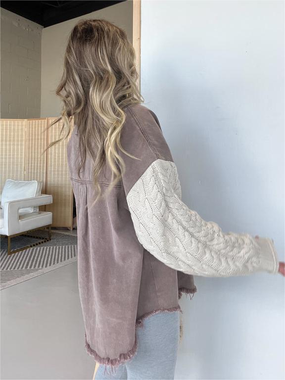 2023 Cross-Border Women's Patchwork Knit Sleeve Denim Wool Jacket