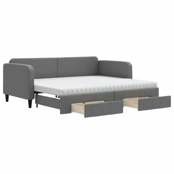 VidaXL Daybed with Trundle and Drawers Dark Grey 90x190 Cm Fabric 3196881