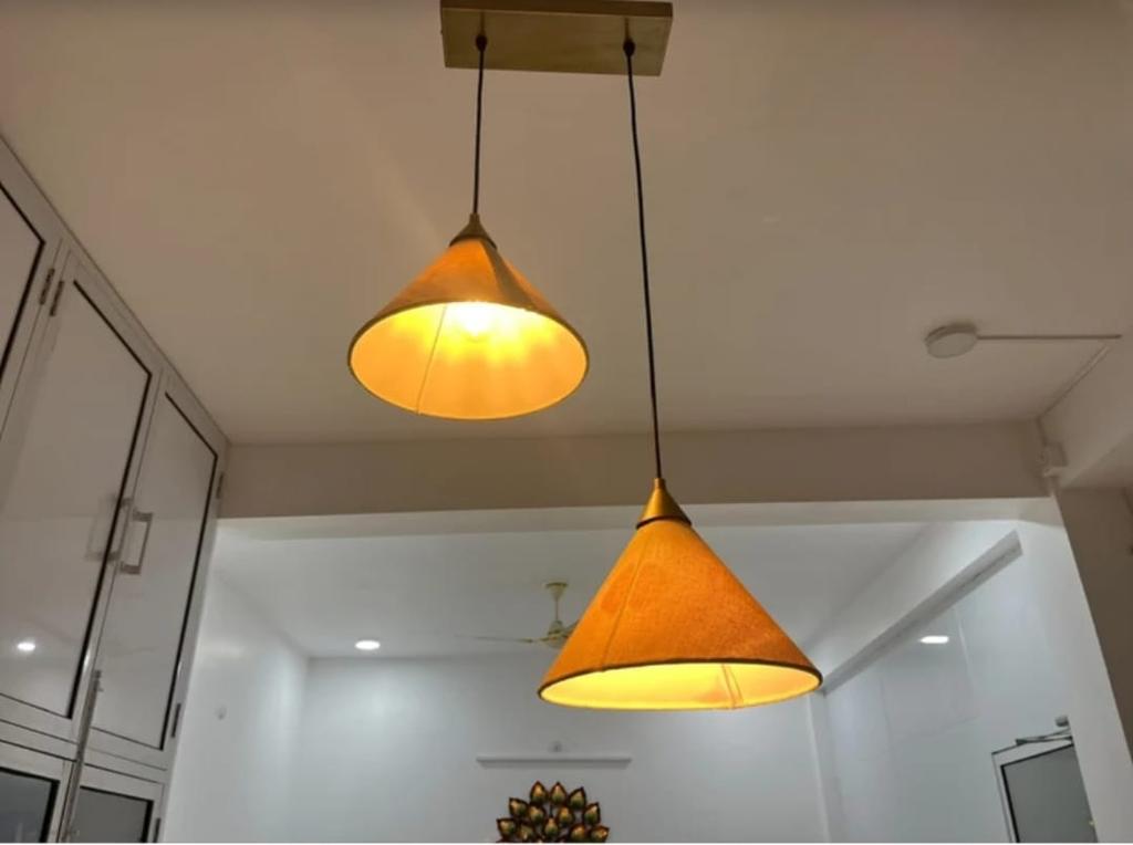 Mid Century 2 Fabric Shade Pendant Lights Chandelier Light Designer Ceiling Fixture Dinning Lights