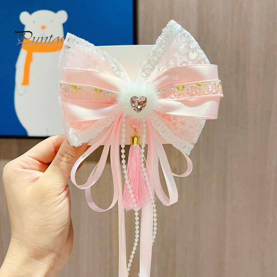 Китайская новогодняя заколка для волос с кружевными стразами, заколка для волос в стиле банта с кисточками, праздничный аксессуар для волос