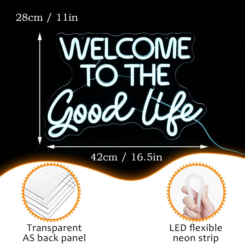 Добро пожаловать в хорошую жизнь Неоновая светодиодная неоновая трубка Диммируемый настенный декор Свет для детей Бар Питание от USB Знак, Декор, Спальня, Комната, День рождения, Вечеринка,