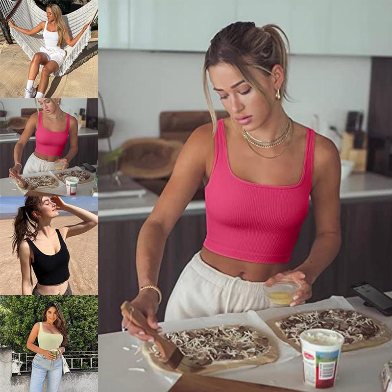 Женская мода без рукавов, летний однотонный простой сексуальный жилет с квадратным воротником, тонкая рубашка с пупком, спортивный удобный жилет для йоги