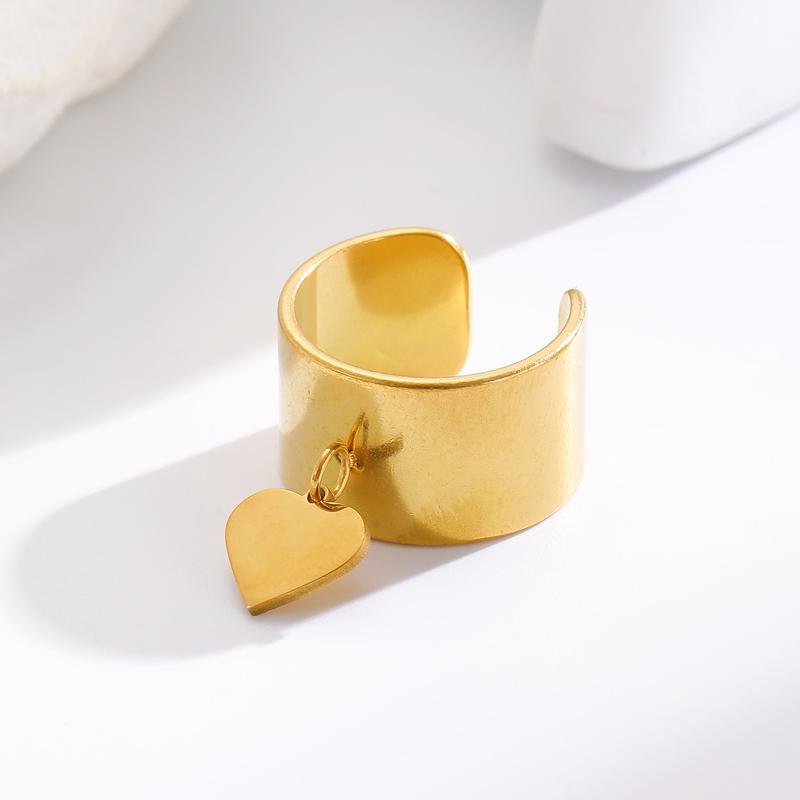 French Retro Stainless Steel Heart-Shaped Hollow Pendant Ring for Women Fashion Metal Five Pointed Star Chic Finger Ring Jewelry