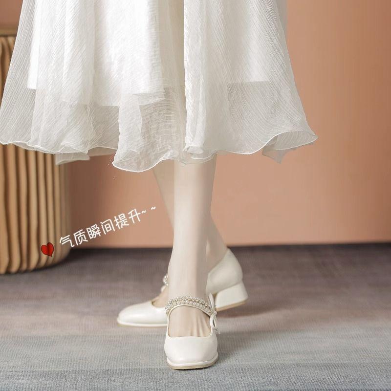 Туфли Мэри Джейн на высоком каблуке, женская мода, универсальные, толстые, средние, квадратные, с мягкой подошвой, французские, маленькие, кожаные, женские