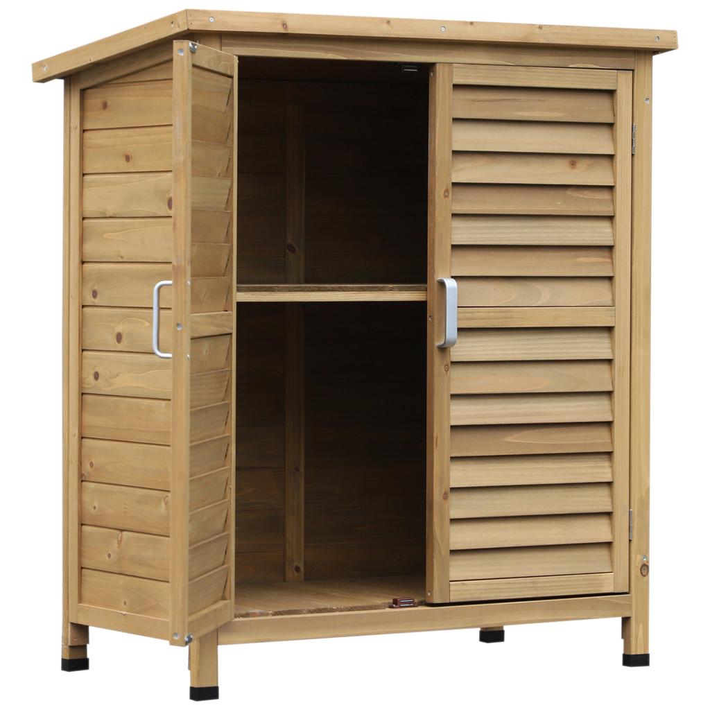 Garden Shed Wooden Garden Storage Shed 2 Door Unit Solid Fir Wood Garage Tool Organisation Cabinet, 87L x 46.5W x 96.5Hcm, Natural