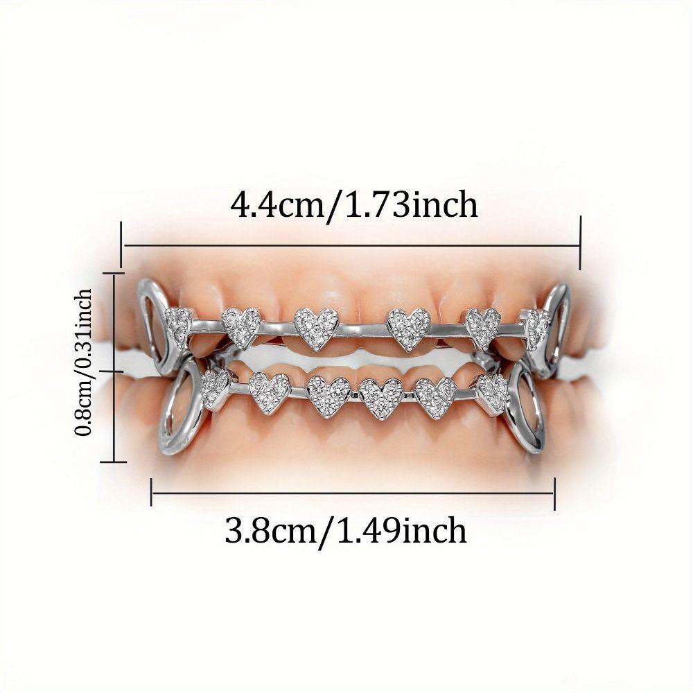 rhinestone Charm Teeth Grillz Double Glossy Love Drill Braces Men Women Jewelry Tooth Socket