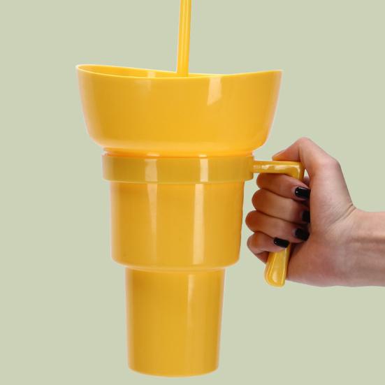 Стакан для закусок и напитков Многоразовый держатель для попкорна с трубочкой Герметичный стакан объемом 900 мл для кино, путешествий