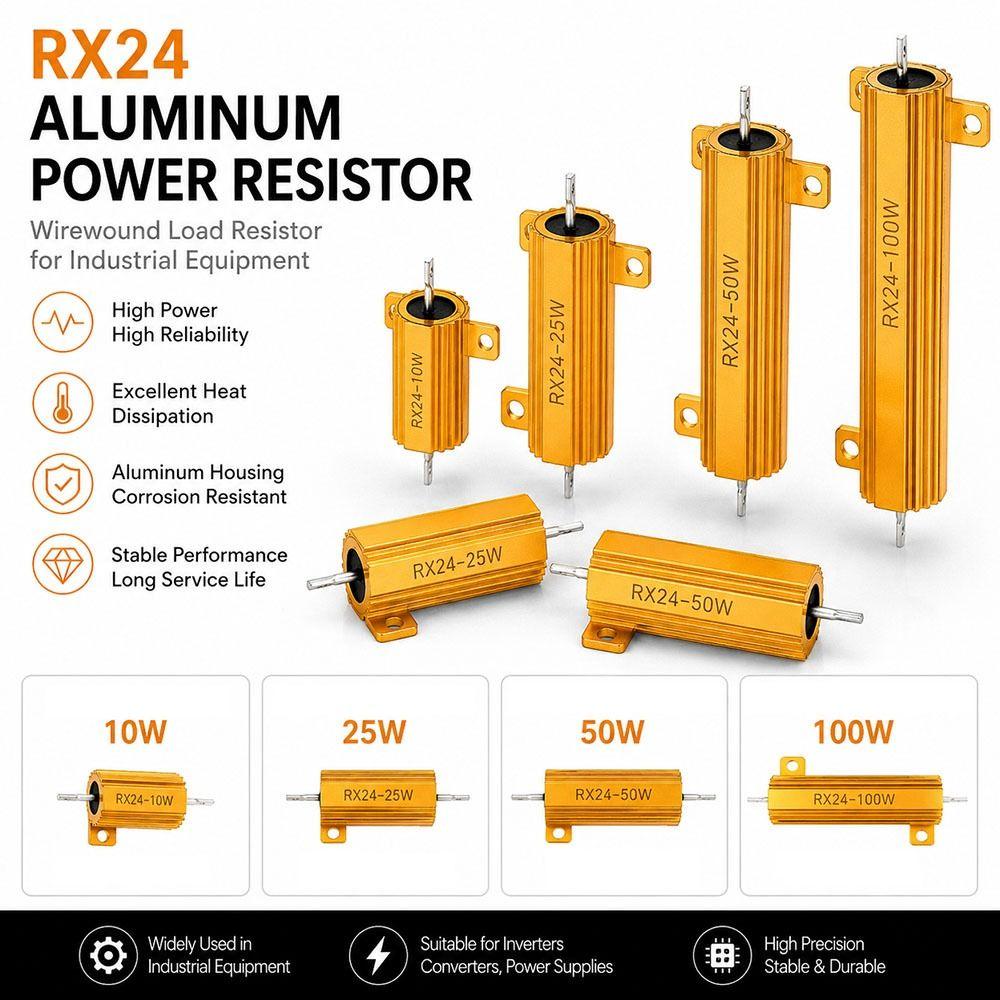 1Pcs 0.1-10ohm RX24 Aluminum Power Resistor Power Resistance Kit for Current Limiting Protection
