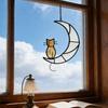 Cat On Moon Hanging Ornament Stained Glass Window Hanging Suncatcher Acrylic Panel Wall Art Memorial Gift for Women Wife Mom Cat Lovers