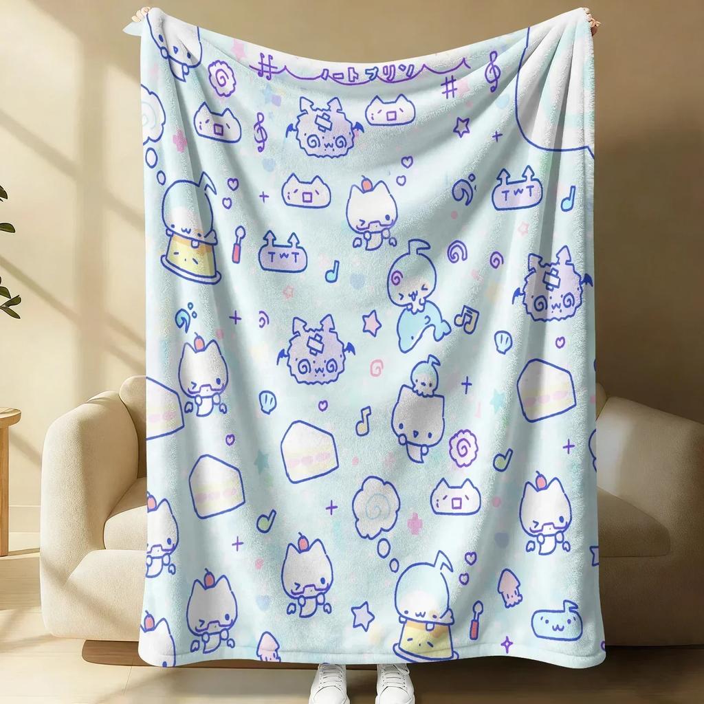 Sanrio Lovely Hello Kitty Plush Flannel Blanket Blue & White Stripe Lightweight Throw Bed Sofa Cover School Office Nap Shawl