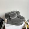 Trendy buckle with thick sole to increase the height of wool flanged warm cotton shoes medium long short boots gray snow boots women's winter