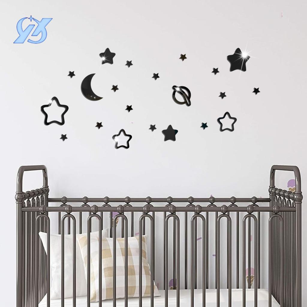 Звезды и луна зеркало акриловые настенные наклейки спальня детская комната настенное украшение макет настенные наклейки