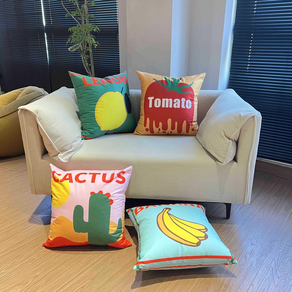 Lemon And Tomato Pattern Digital Printing Pillow Cover Short Plush Suitable Living Rooms Bedrooms Sofas Throw Cushion Cover 4Pcs