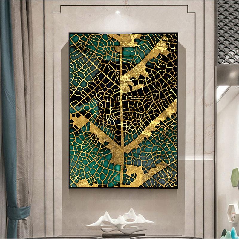 Modern Abstract Painting Golden Leaves Luxurious Canvas Picture for Home Design Wall Art Prints for Interior Decor No Frame