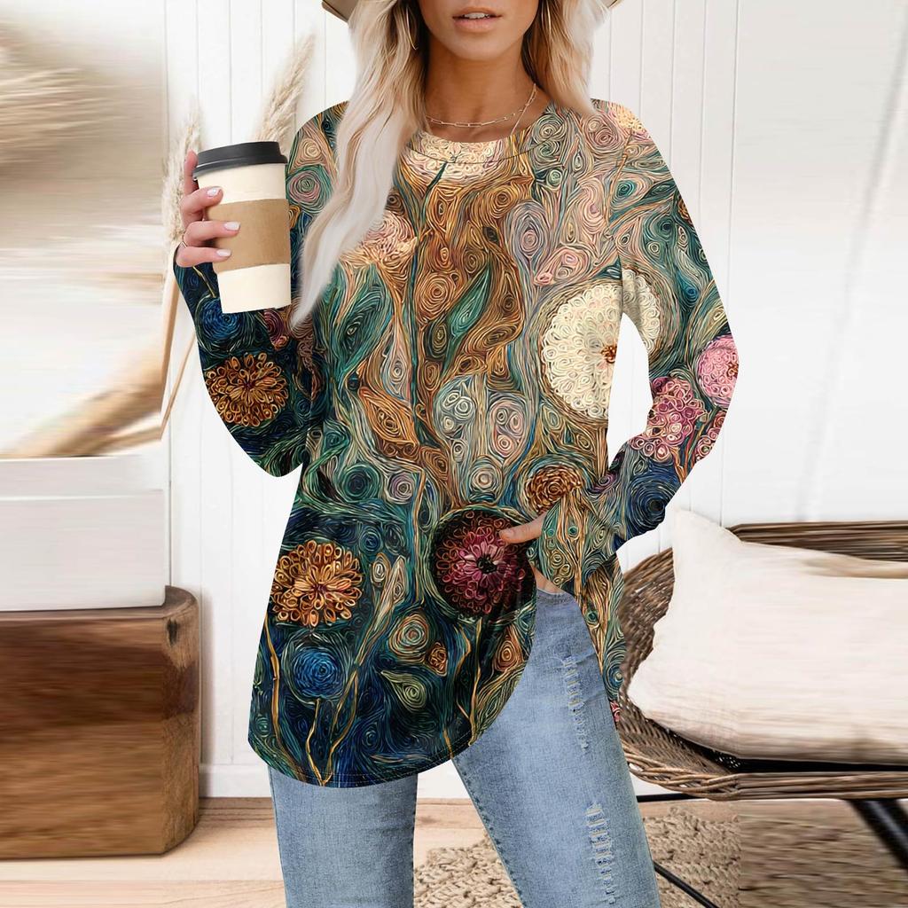 Womens Oversized Sweatshirt Graphic Sweater Long Sleeve Drop Shoulder Round Shirt Tops Vintage Clothes