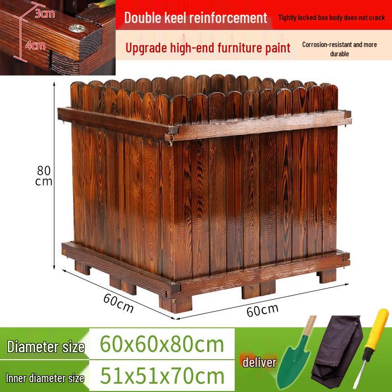 Outdoor Rectangular Wooden Flower Box and Vegetable Planter