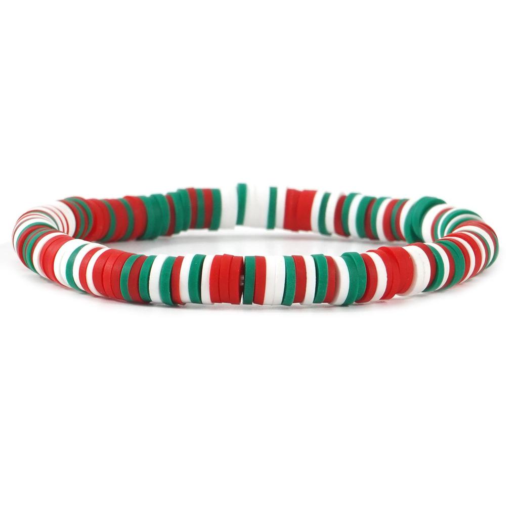 Festive Polymer Clay Bracelet Set: 6-Piece Christmas Stripes with Letter Elements