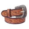 1.5" Wide Western Leather Belt Cowboy Rodeo Casual Leather Belt Floral Embossed, Size 28" To 40"