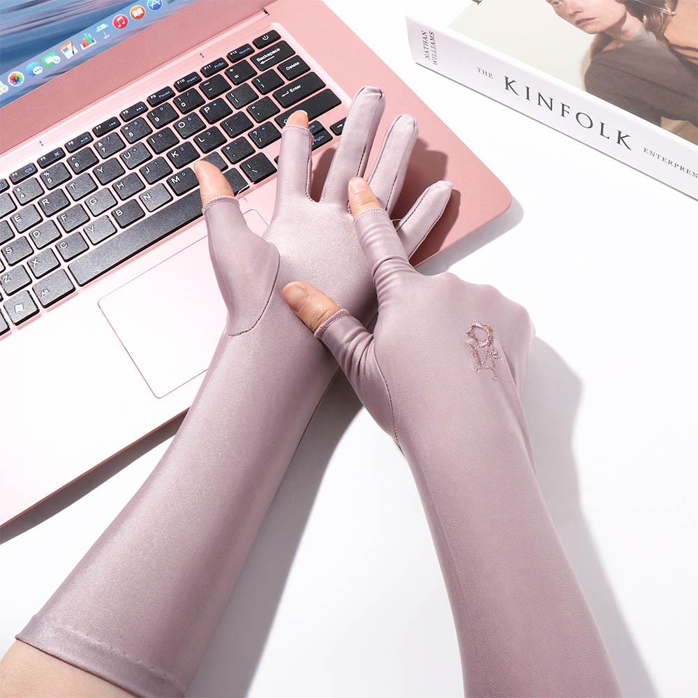 Уличный спорт Защита от УФ Солнцезащитные перчатки для женщин Цветочные перчатки Рукавицы из ледяного шелка Солнцезащитный чехол