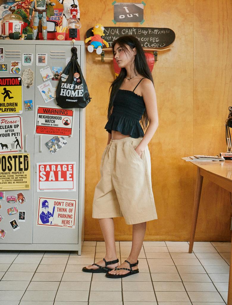 FLATWAVE IN SEOUL Kanoa Wide Cotton Banding Shorts Beige