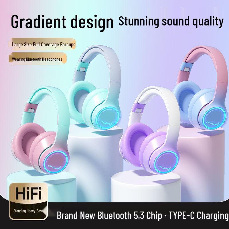 Беспроводные Bluetooth-наушники с оголовьем и подсветкой, градиентные цвета - В наличии, Хит продаж
