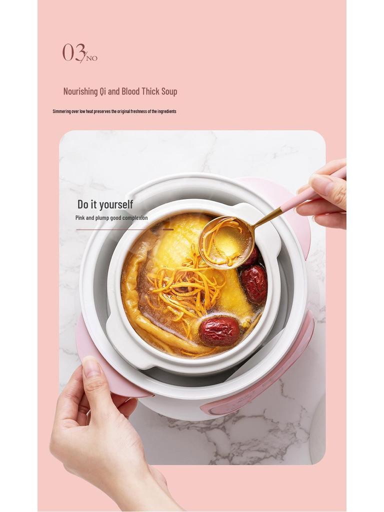 Mini Electric Slow Cooker: Double Boiler Ceramic Stew and Porridge Pot, Perfect for Soups and More.