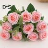 Eco-friendly Artificial Flower 10 Heads Attractive Single Branch Simulation Rose Flower Ornament