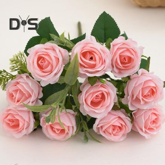 Eco-friendly Artificial Flower 10 Heads Attractive Single Branch Simulation Rose Flower Ornament