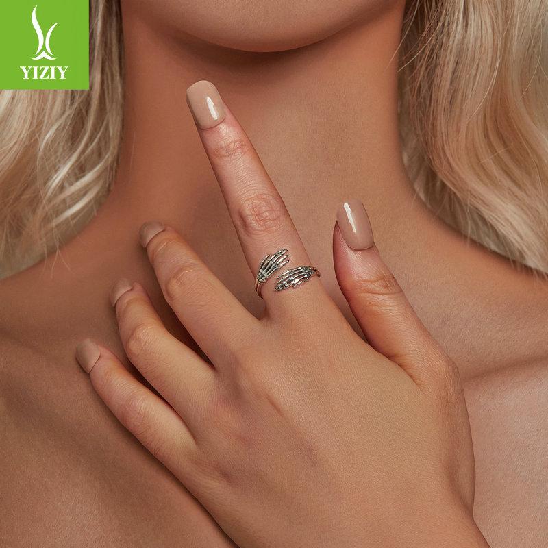 Хэллоуин Череп Рука Простое Серебряное Открытое Кольцо, Украшение Личность Кольцо из Стерлингового Серебра S925